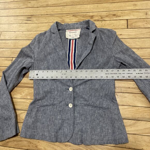 Cartonnier Anthropologie Linen Blazer Women 4 Blue Light 2 Button Preppy Beach 4 - Picture 9 of 16